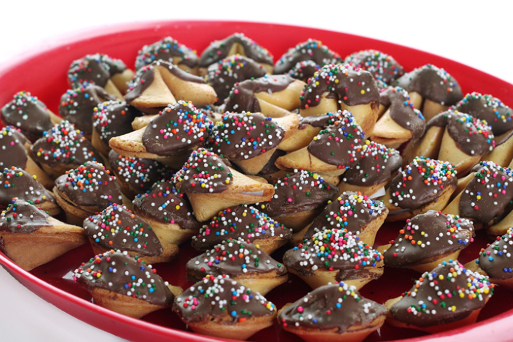 shot of chocolate covered fortune cookies
