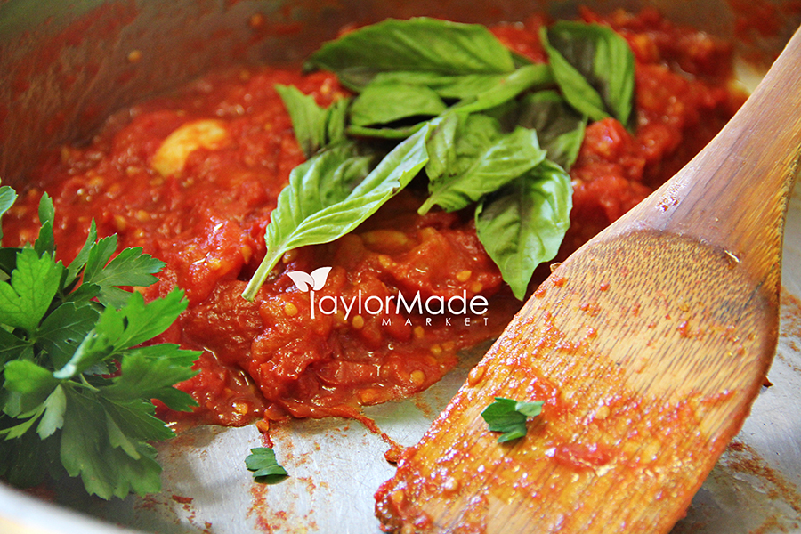 homemade pasta sauce with herbs