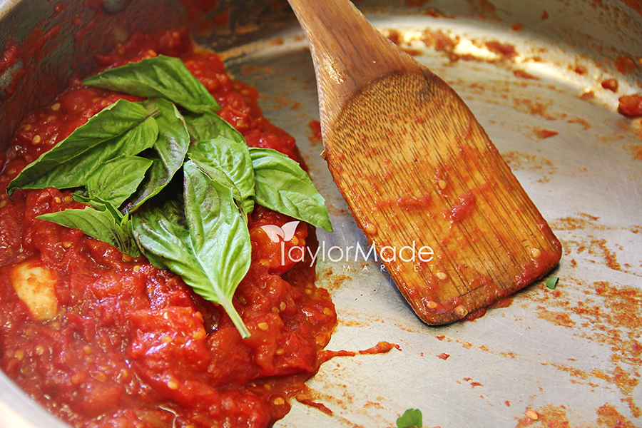 homemade tomato sauce with basil