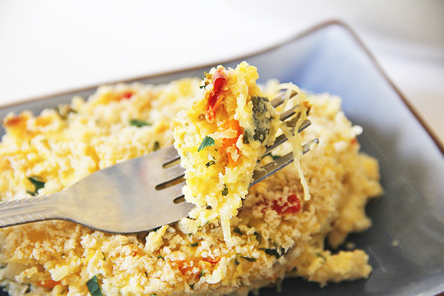 Baked Spaghetti Squash with Goat Cheese & Roasted Vegetables