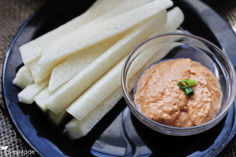 Jicama Fries with Tomato Tahini Dressing