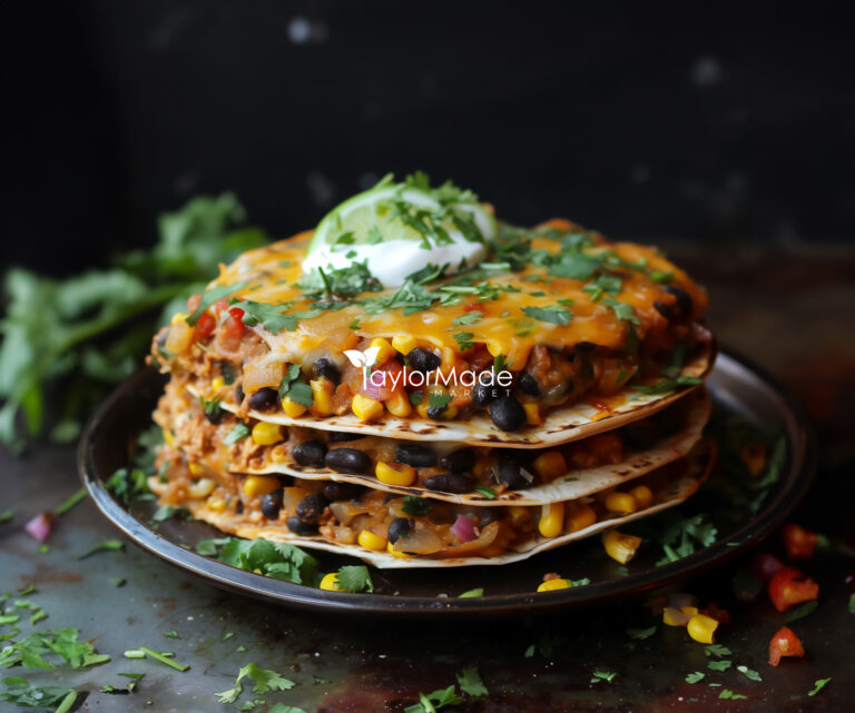 Santa Fe Tortilla Stack Black Beans, Corn & Caramelized onion